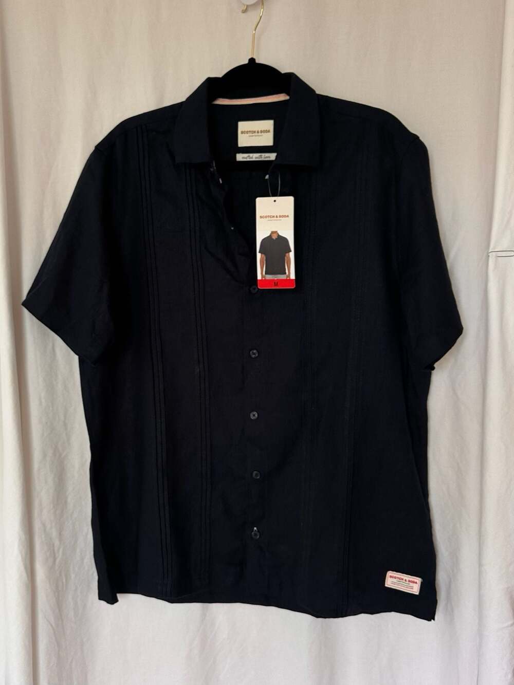 Scotch & Soda Men's Navy Short Sleeve Guayabera-Style Button-Down Shirt